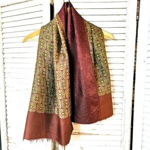 Vintage 1950s Geometric Print Scarf Burgundy & Green